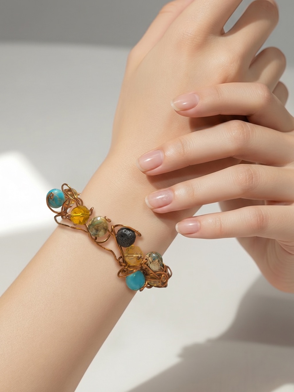 Wire Wrapped Hand twisted bracelet that showcase is gemstones and crystals☑️